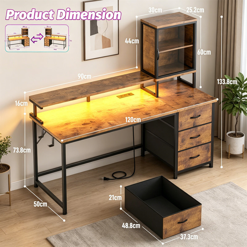 Metal Base Computer Desk, Brown