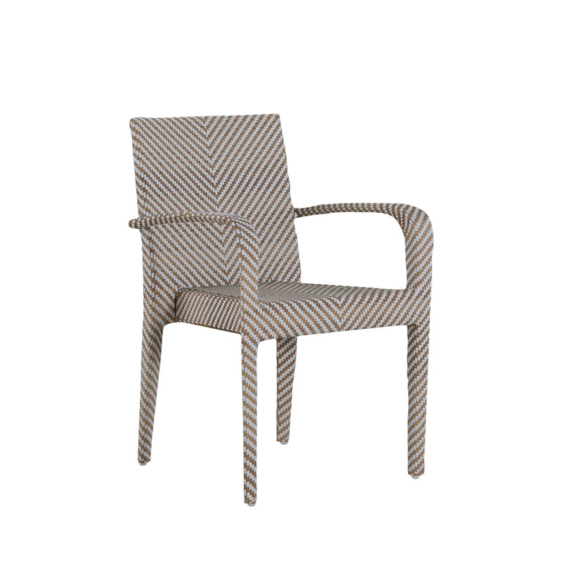 Bari N-Dura Resin Wicker Stacking Arm Chair, No Welt + Standard Fill, Linen Forest, White And Natural