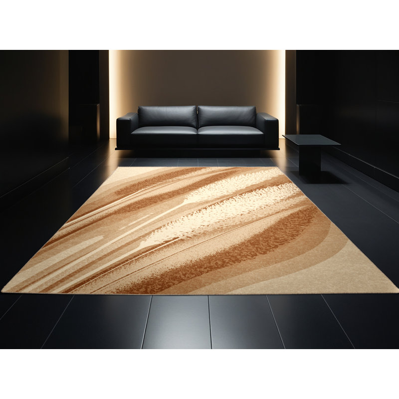 Machine Washable Pascasio Pampas Grass Modern Rustic Abstract Rug in Beige – Beige Binding, 3' Square