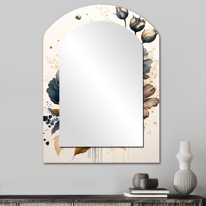 Miroir mural bleu marine et coquelicot doré III, 34 po x 25 po