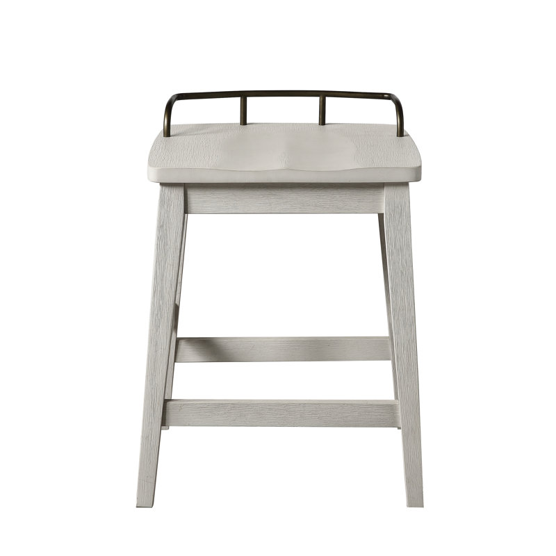 Ivory and Brown Wood Metal Backless Counter Stool