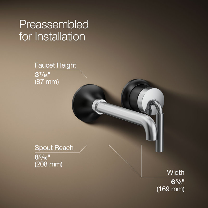 Tone Wall-Mount Single-Handle Bathroom Sink Faucet, Polished Chrome/Matte Black