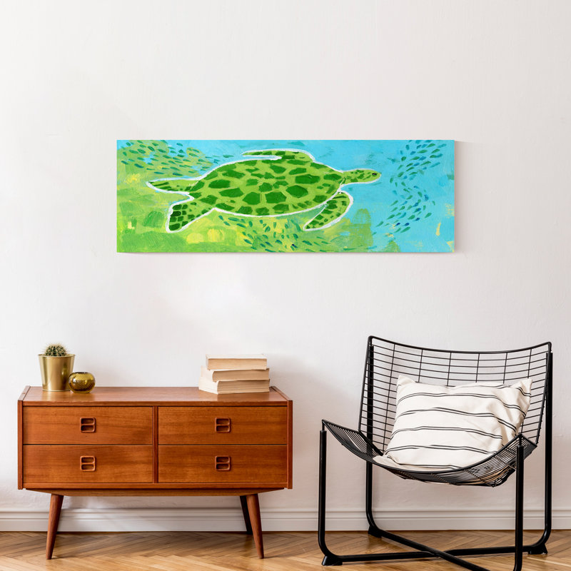 Tortue de mer brillante sur toile, H 12 po x l 36 po x P 1,25 po, Toile tendue