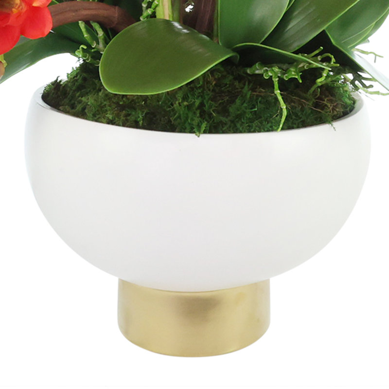 Modern Faux Orchid Arrangement In Ceramic Vase