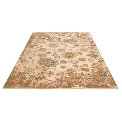 Tapis moderne en laine noué à la main beige Oushak 9 pi 4 po x 11 pi 11 po