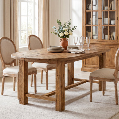 63 Inch Oval Solid Wood Farmhouse Dining Table for 4-6