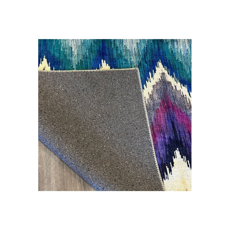 Tapis multicolore à motif zigzag lavable, Tapis de couloir 4 pi 11 po x 9 pi 10 po inclus