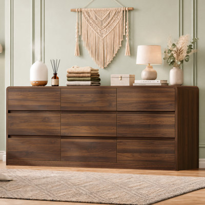 Commode à 9 tiroirs pour chambre à coucher, couleur noyer brun
