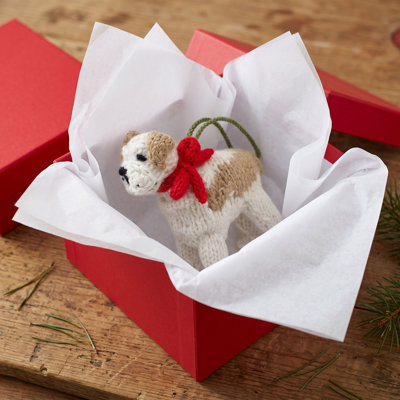 Bulldog Dog Hand Knit Christmas Ornament