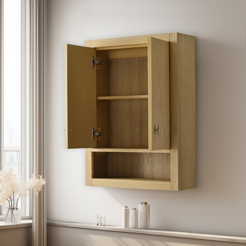 Wall Bathroom Shelves, Natural Oak, Brushed Gold