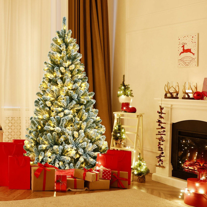 Arbre de Noël vert et blanc floqué / givré avec lumières DEL, H 6 pi
