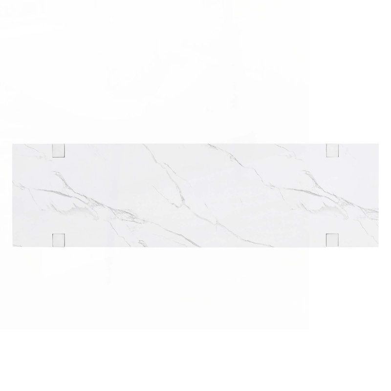 Wood Console Table with  Open Shelf,  Marble-Effect Top, Antique White