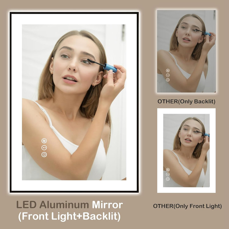 LED Bathroom Mirror With Black Frame, Backlit And Front Lighted Bathroom Mirrors For Wall, 36" x 30"