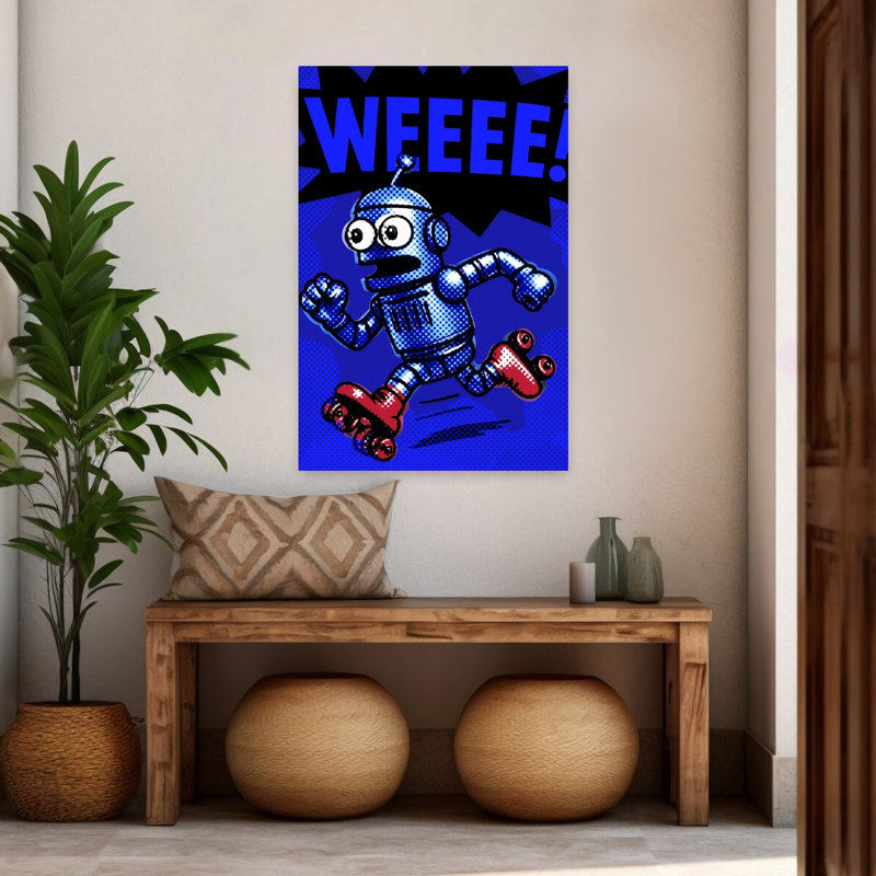 Roller Skating Robot Classic Energetic Playful Wall Art Print by ERM - Wrapped Canvas Print, 121.92cm H x 81.28cm W
