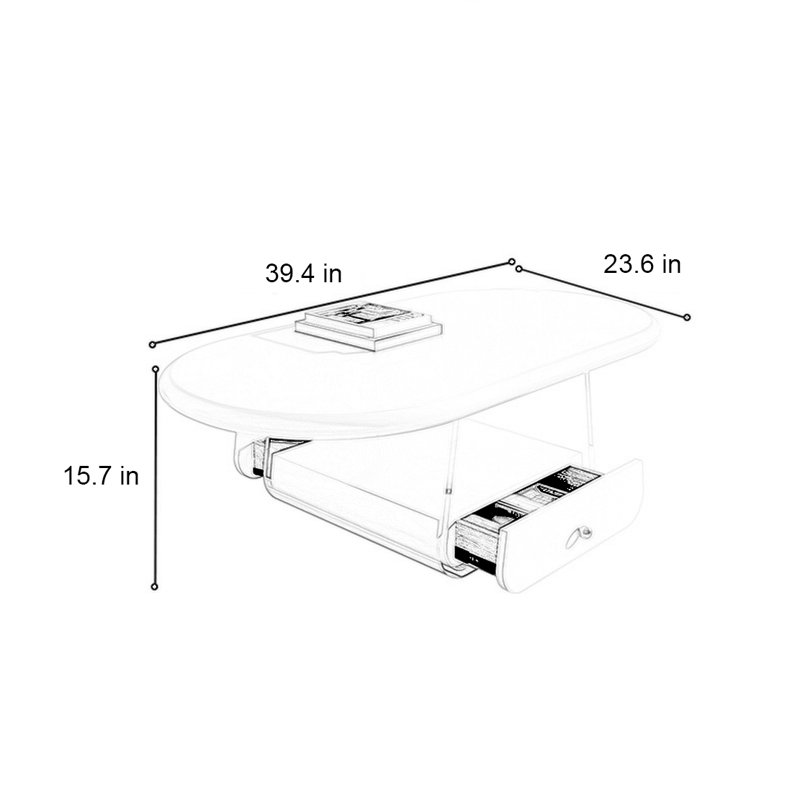 Oval acrylic suspension coffee table, 15.7" H x 39.4" L x 23.6" W, White Pink