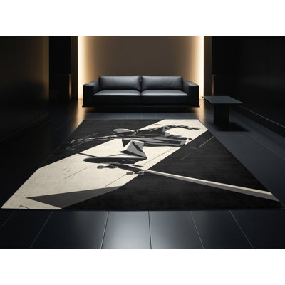 Machine Washable Auburndale Street Skater Grind Modern Geometric Rug in Black – Black Binding
