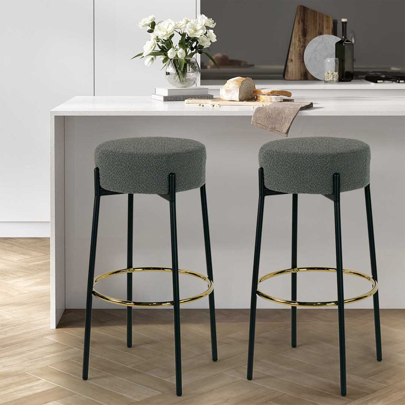 Beesan Upholstered Counter Stool with Metal Frame, Bar Stool (30.25" Seat Height), Gray