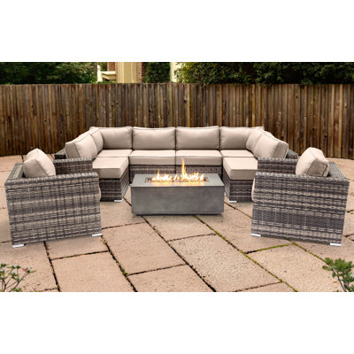 Lsi Fully Assembled 6 Person Seating Group With Sunbrella Cushions And Fire Pit