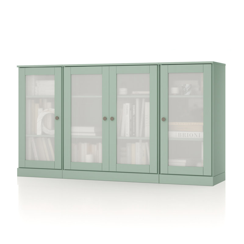 100% Solid Wood 65" Sideboard with Frosted Glass Doors and Adjustable Shelves, Sage