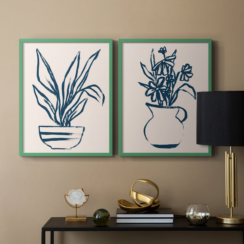 Marine Plant Sketches III - reproduction encadrée de qualité supérieure - prête à être accrochée - aucun clou requis - aucun clou requis