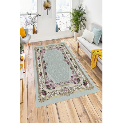 Light Blue Area Rug (2.6 x 4.0 ft), 100% Polyester, 650 g/m², Pile Height: 0.2 in | Antibacterial, Eco-Friendly, Non-Slip PVC Dot Underside | Machine Washable, Digital Printing | Perfect for Living Room & Bedroom Decor