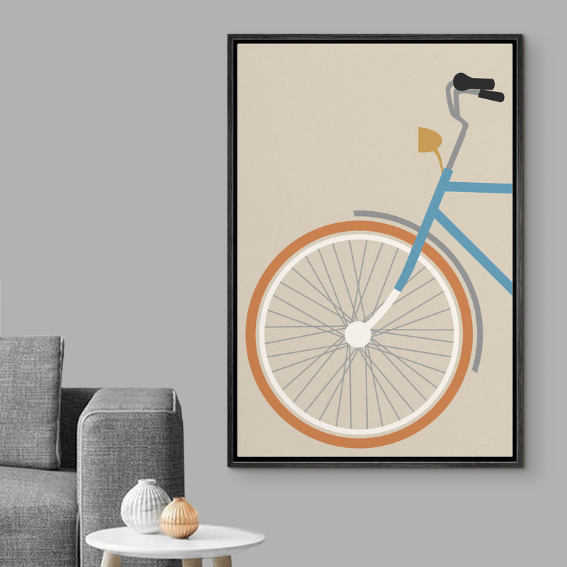 Profil latéral de la partie avant du vélo de randonnée avec grande roue - cadre flottant, impression sur toile, Cadre noir
