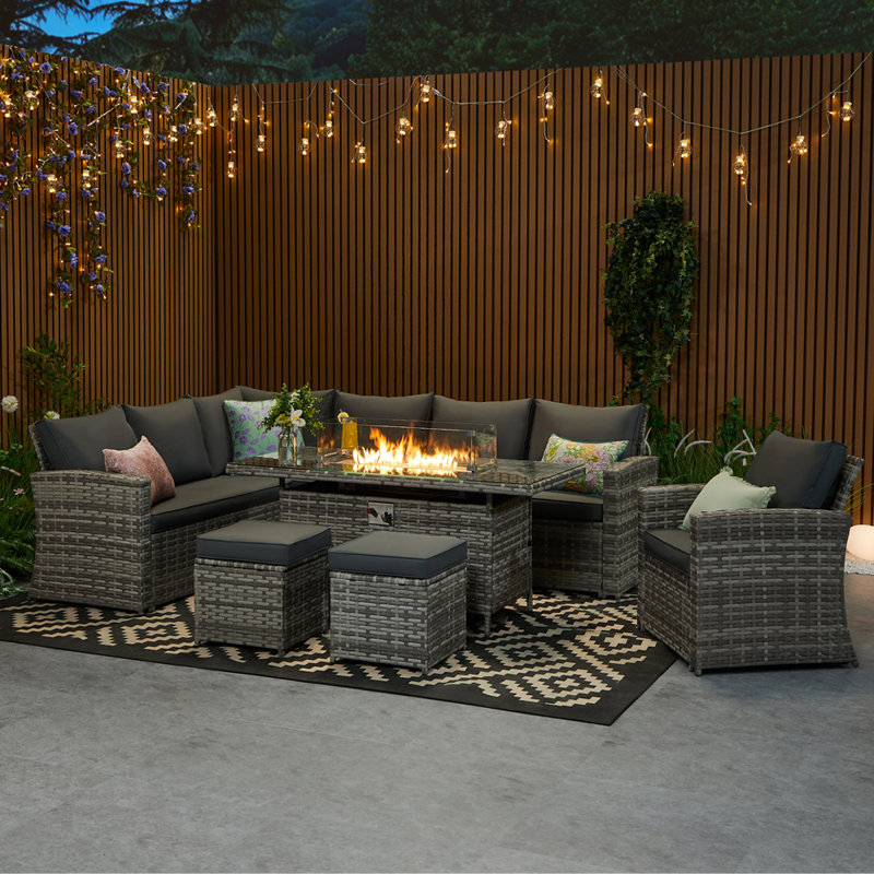 9 - Person Wicker Patio Dining Set with Rectangular Table