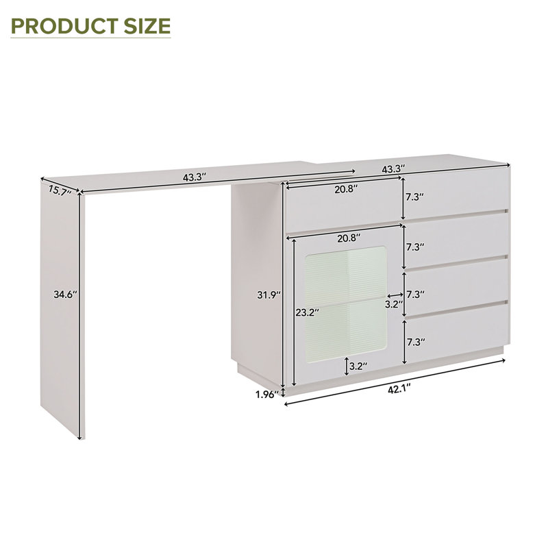 Bureau en L 44 à 85 pouces blanc avec tiroirs Cabinet
