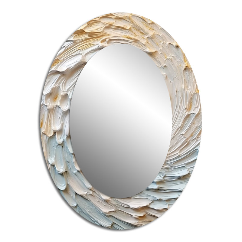 Gold And Cream Enchanted Whirls III - Gold Modern Oval Wall Mirror, 40" x 30"