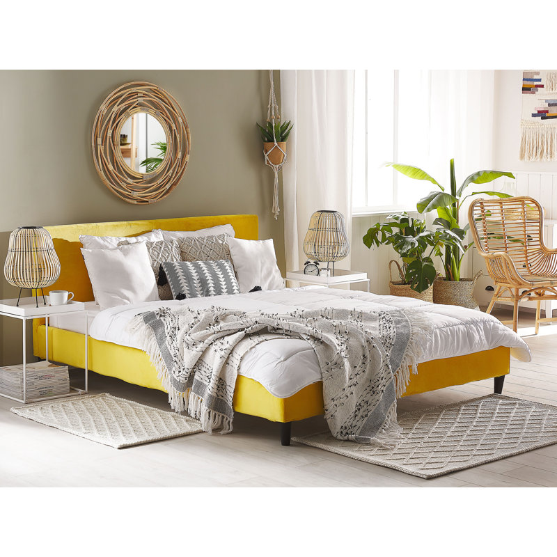 Gaven Polyester Plain Bed Frame Slipcover, Yellow, 75cm H x 170cm W x 214cm D