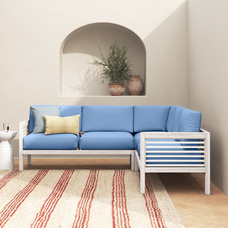 Canapé modulaire avec coussins Torland, Tissage uni Sunbrella® océan