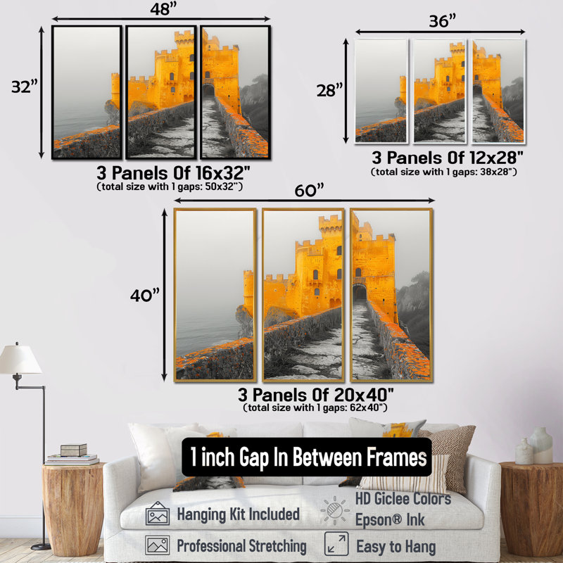 Salerno - ensemble de reproductions d'art mural Fortress, Toile avec cadre flottant noir, H 32 po x l 48 po x P 1 po