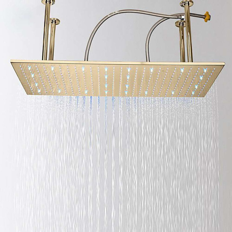 Système de douche à pluie à fixation au plafond en or brossé numérique à DEL 20 po x 40 po BathSelect Carpi avec douchette et bec de baignoire