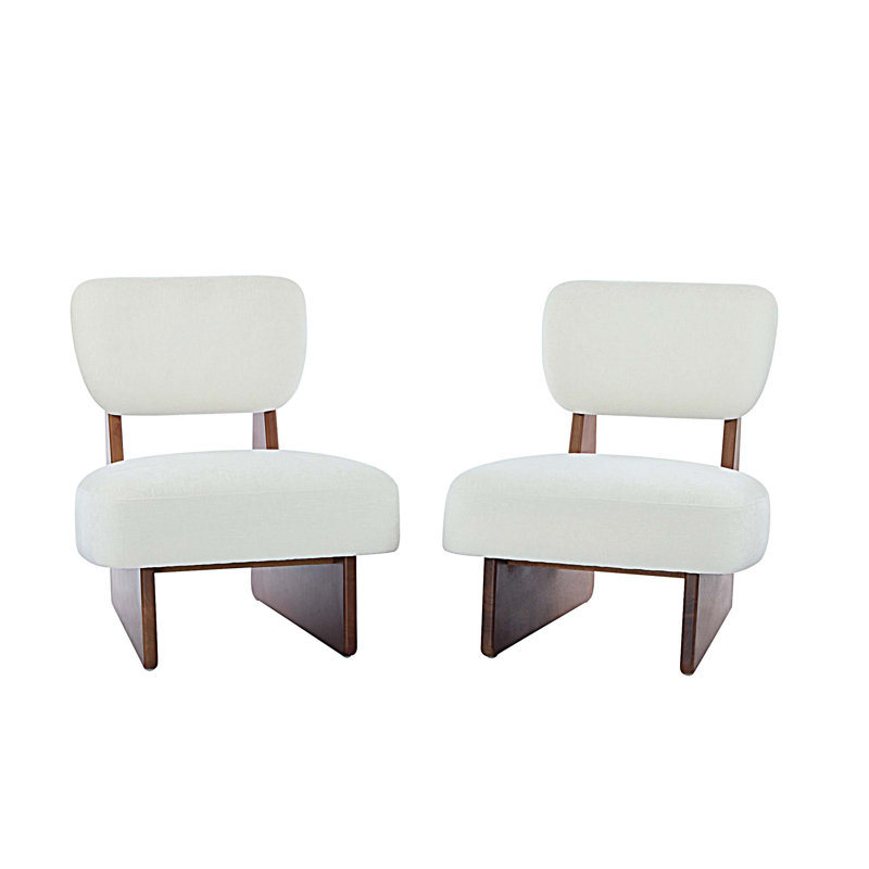 Vierra Fabric Upholstered Accent Chairs, Dark Walnut, White