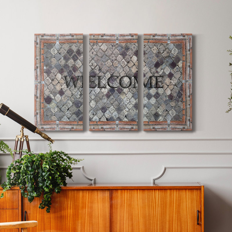 "Pompeii Welcome", art textuel sur toile tendue 3 pièces, H 36 po x l 72 po x P 1 po