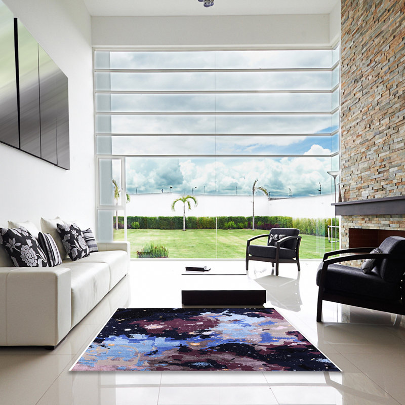Tapis abstrait noir / bleu, Carré 6 pi
