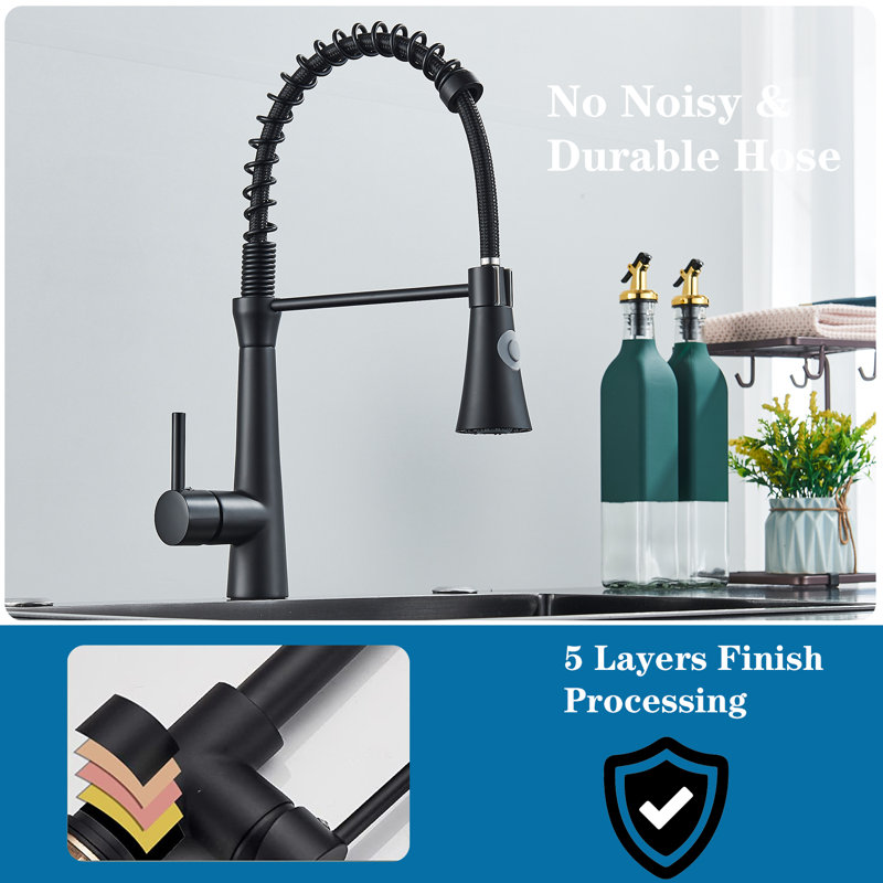 Belfry Kitchen Macsen Pull Out Kitchen Faucet with Soap Dispenser