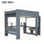 Lit mezzanine double en bois avec bureau, tablettes multiples, DEL et station de charge, gris foncé