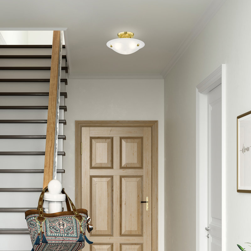 Plafonnier semi-encastré 3 lumières Aneudi, Laiton poli, H 6 po x l 12 po x P 12 po