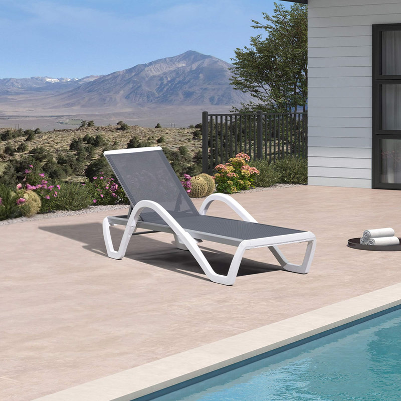 Chaise longue inclinable Allenmichael avec tissu en polyester enduit de PVC de qualité supérieure et accoudoirs, Gris clair