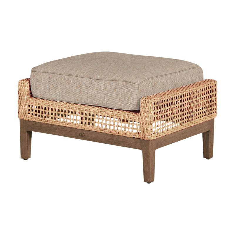 Peninsula Outdoor Ottoman with Cushion, Light Raffia/Natural Sandalwood, Welt + Standard fill, Canvas Sand
