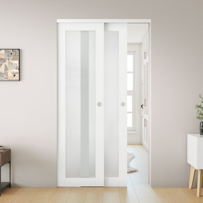 1-Lite Glass Sliding Closet Door with Hardware Kit, No Assembly Required