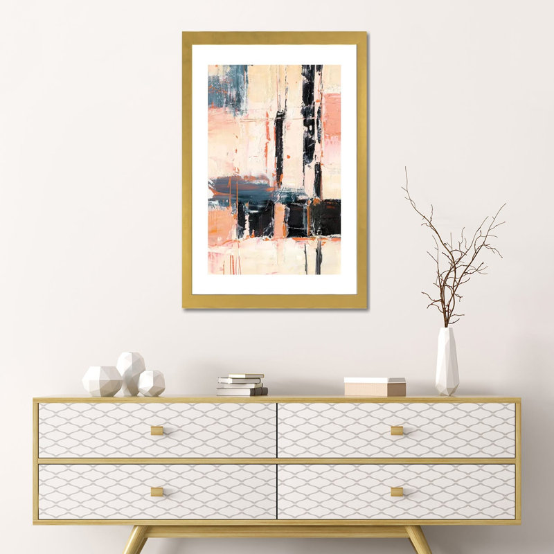 Corail et sable II par Ethan Harper - reproduction d'art, Blanc, H 24 po x l 16 po x P 1 po, Papier encadré doré
