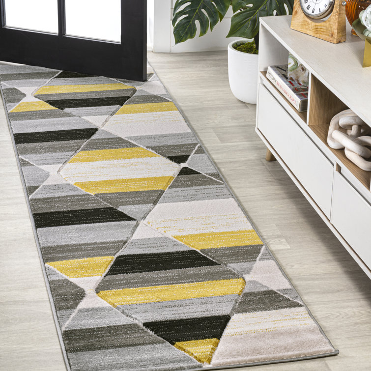 Fayma Retro Diamonds Geometric Yellow/Gray/Cream Rug