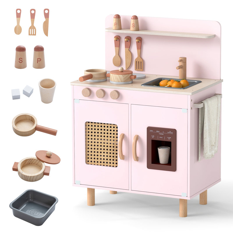 Salle de sport Gymax avec accessoires de poêle à glace et rangement pour évier d'eau réalistes - rose, Pink