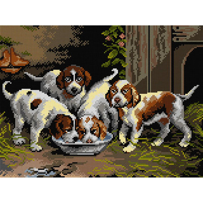 Toile Gobelin pour demi-point sans fil selon Otto Eerelman - Chiots boivent de l'eau 3521J