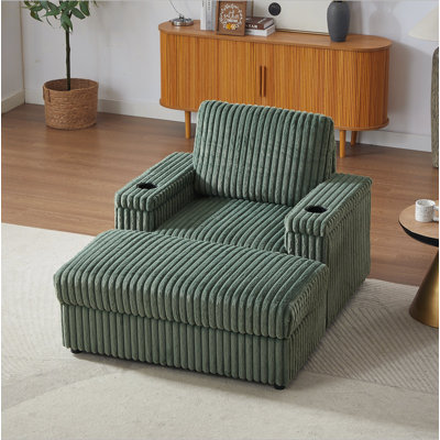 42.5-Inch Corduroy Single Recliner With Backrest Pillow, Cup Holder Design, Storage Footrest, Comfortable Sofa-Deep-Seated Living Room Sofa