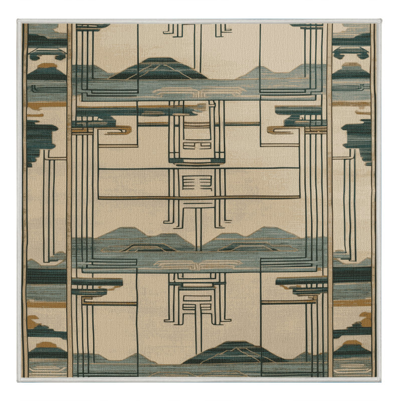 Tapis beige Art Deco lavable à la machine, Carré 5 pi