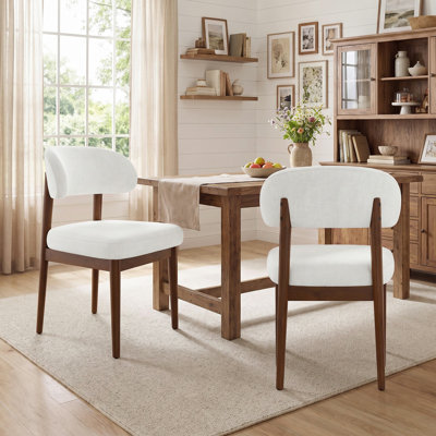 Chaise rembourrée moderne avec dossier, assise en tissu de chenille et pieds en bois d'hévéa