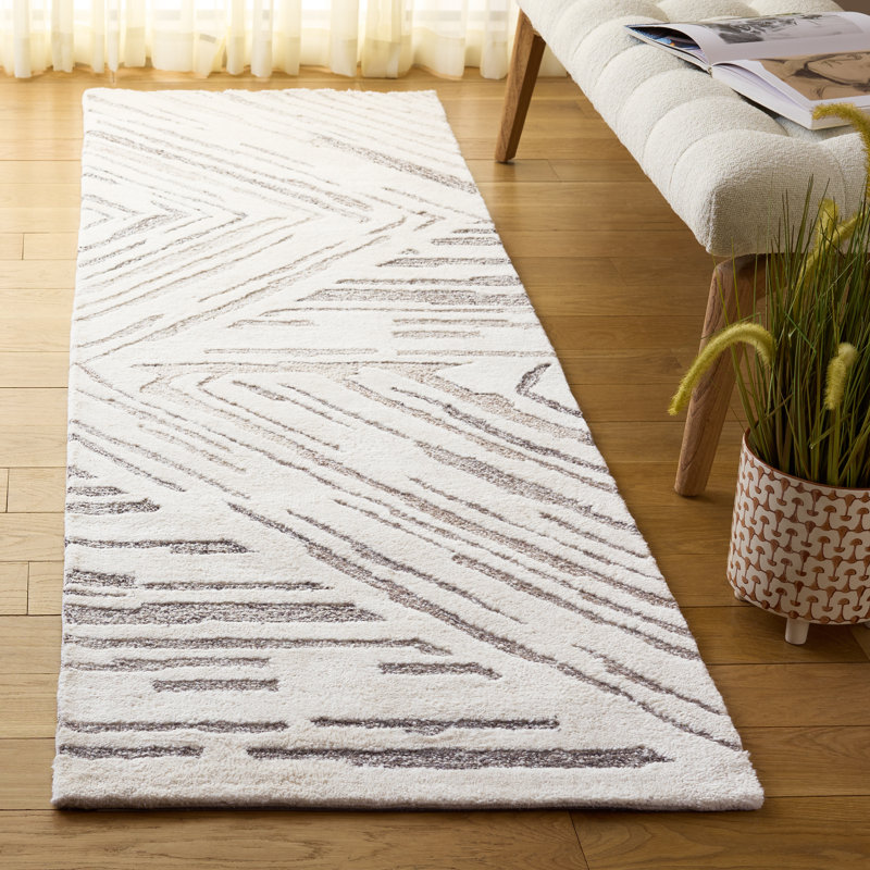 Tapis en laine et coton touffeté à la main Ebony 817, Tapis de couloir 2 pi 3 po x 8 pi
